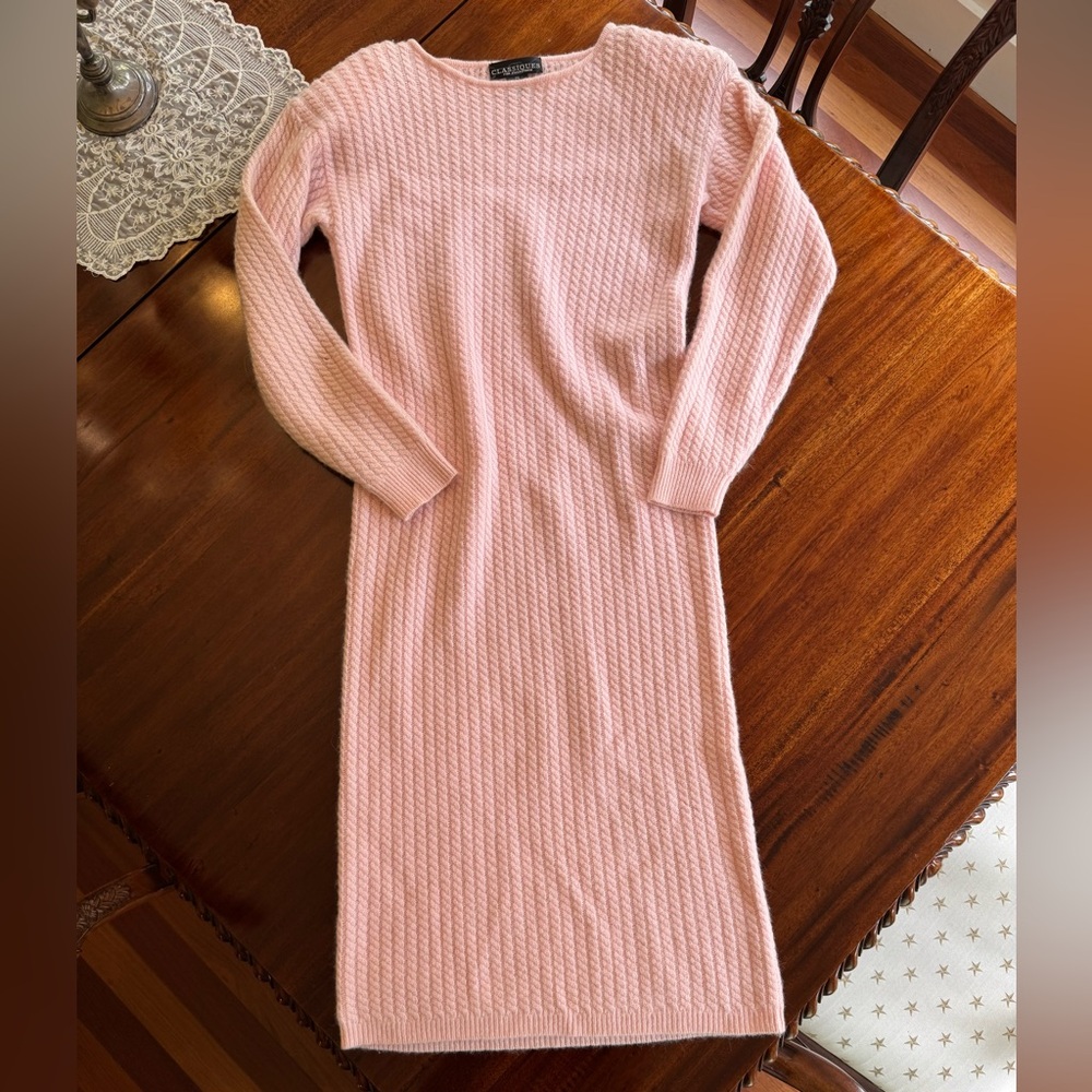 Nordstrom Classiques Lambswool/Angora Pink Cable Knit Dress (Vintage)